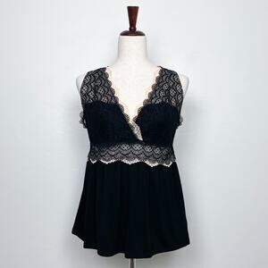 Tahari Black Lace Sleepwear V-Neck Open Back Camisole NWT